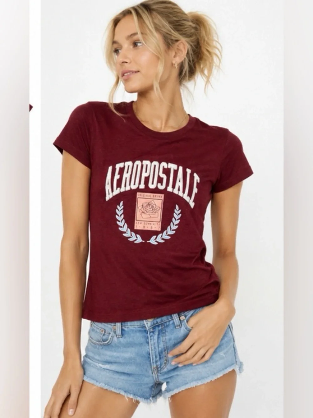 Aeropostale Graphic Tee Bundle XS Burgundy & Turquoise Logo T-Shirts